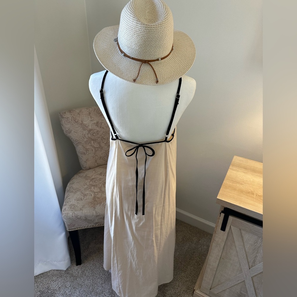 Elegant Cream Linen Slip Dress Long Sundress - Picture 2 of 3